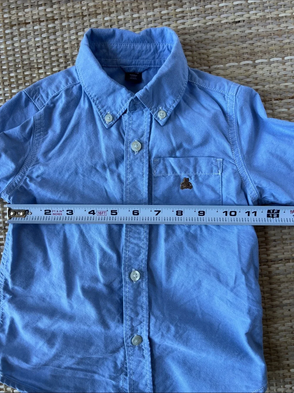 Baby Gap Blue Button Down Shirt Teddy Bear Embroidered Logo pocket Boys 3